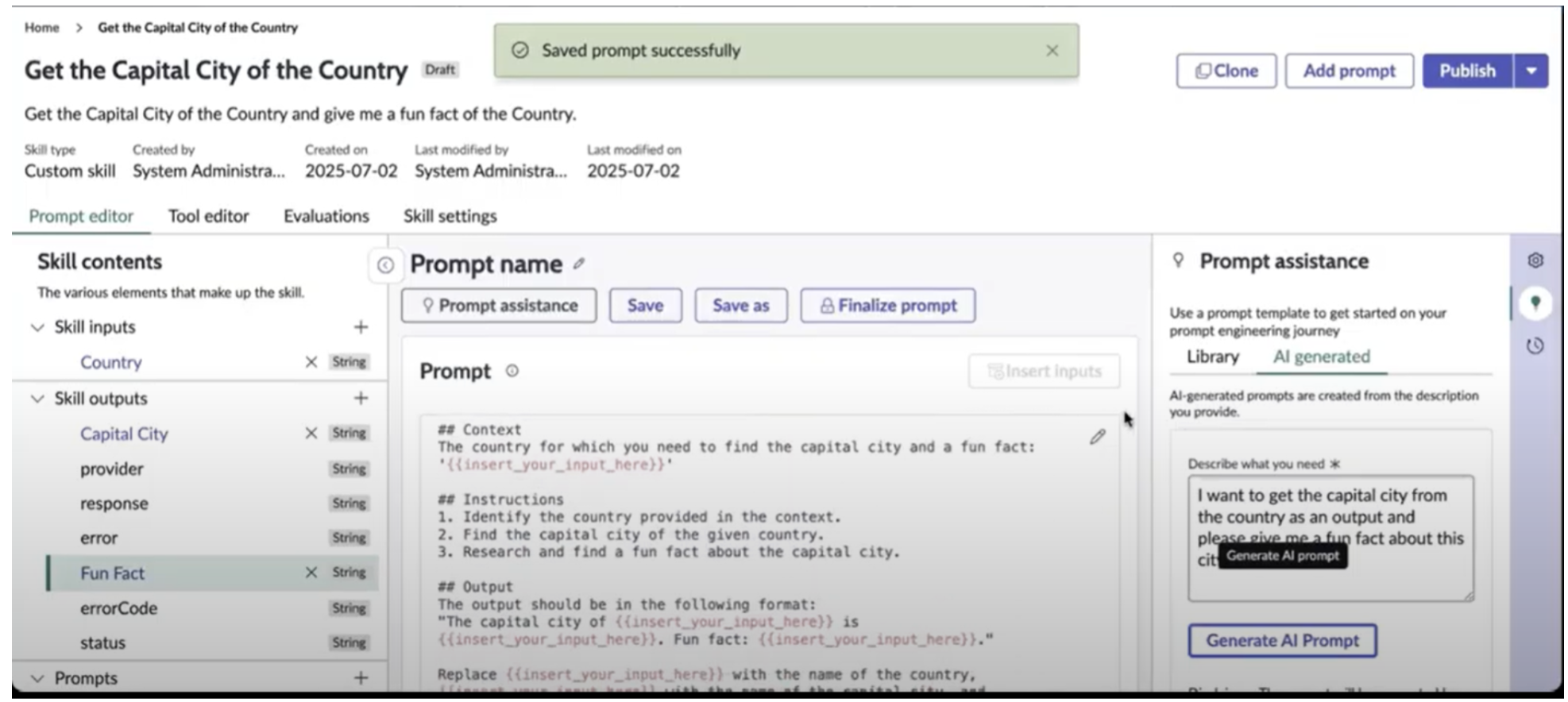 Servicenow Prompt assistance